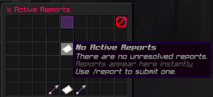 The reports menu with no open reports