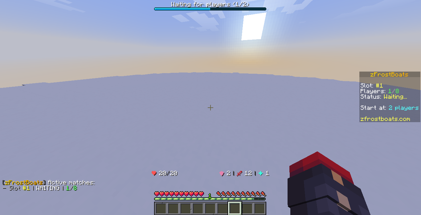 Waiting in the lobby with the scoreboard and boss bar visible